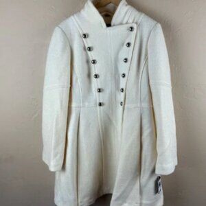 NWT $275 Guess Elegant Cream Double-Breasted Women's Coat Military Long XL
